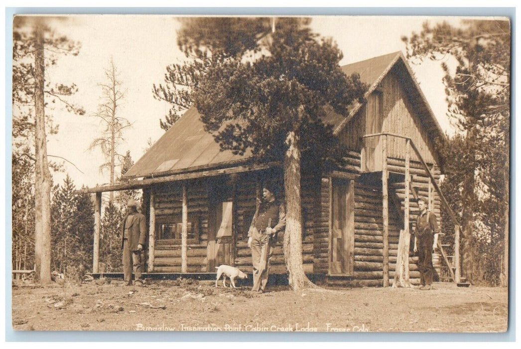 1913 Cabin Creek Lodge Hunting Inspiration Point Fraser CO RPPC Photo Postcard