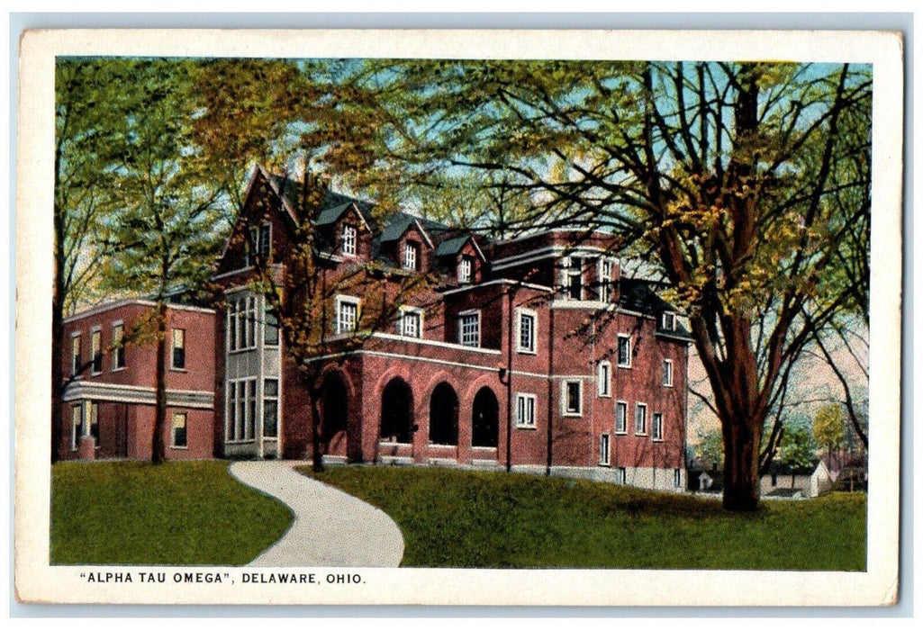 c1910 Alpha Tau Omega Building Trees Delaware Ohio OH Vintage Antique Postcard