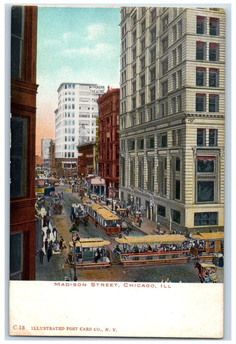 c1905 Madison Street Streetcar People Chicago Illinois Vintage Antique Postcard