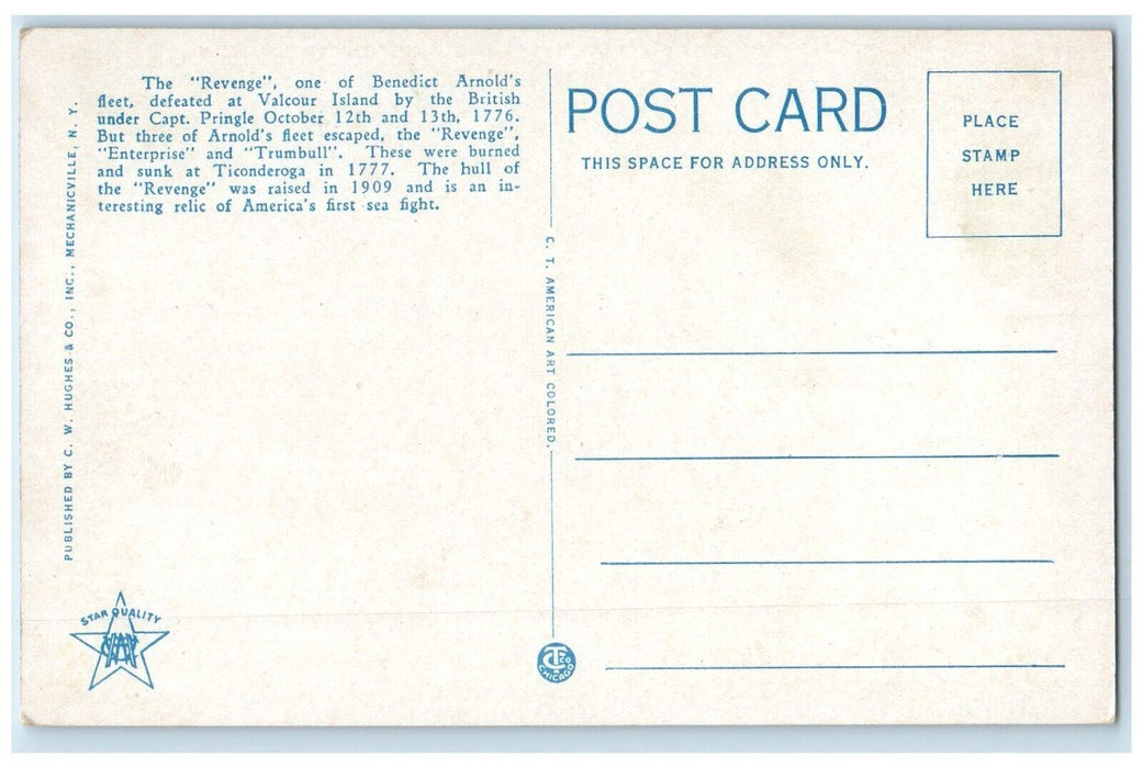 c1920 Hull Benedict Arnold's Warship Revenge Fort Ticonderoga New York Postcard