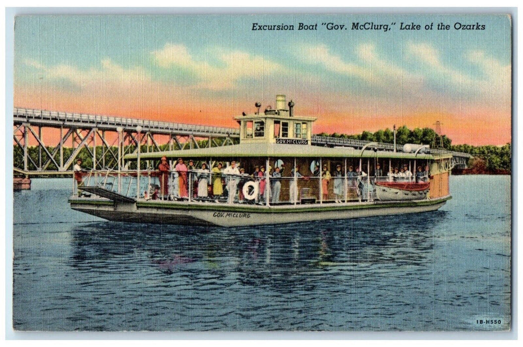 c1940 Excursion Boat Gov McClurg Lake Ozarks Missouri MO Cruise Bridge Postcard