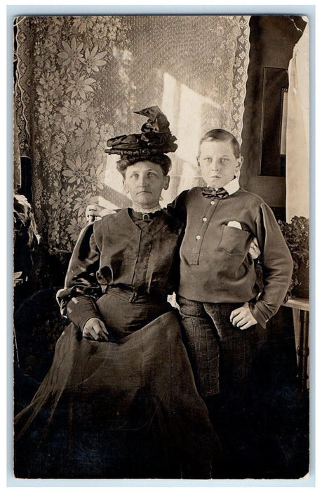 1909 Mother And Son San Diego California CA RPO Antique RPPC Photo Postcard
