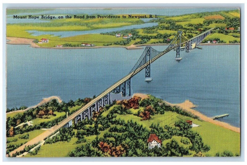 1941 Aerial View Mount Hope Bridge Road Providence Newport Rhode Island Postcard