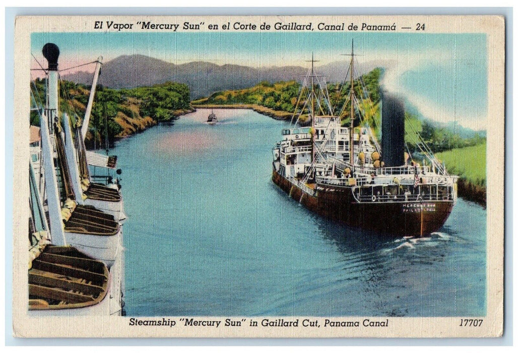 1953 Steamship Mercury Sun Gaillard Cut Panama Canal Cruise Ship Posted Postcard