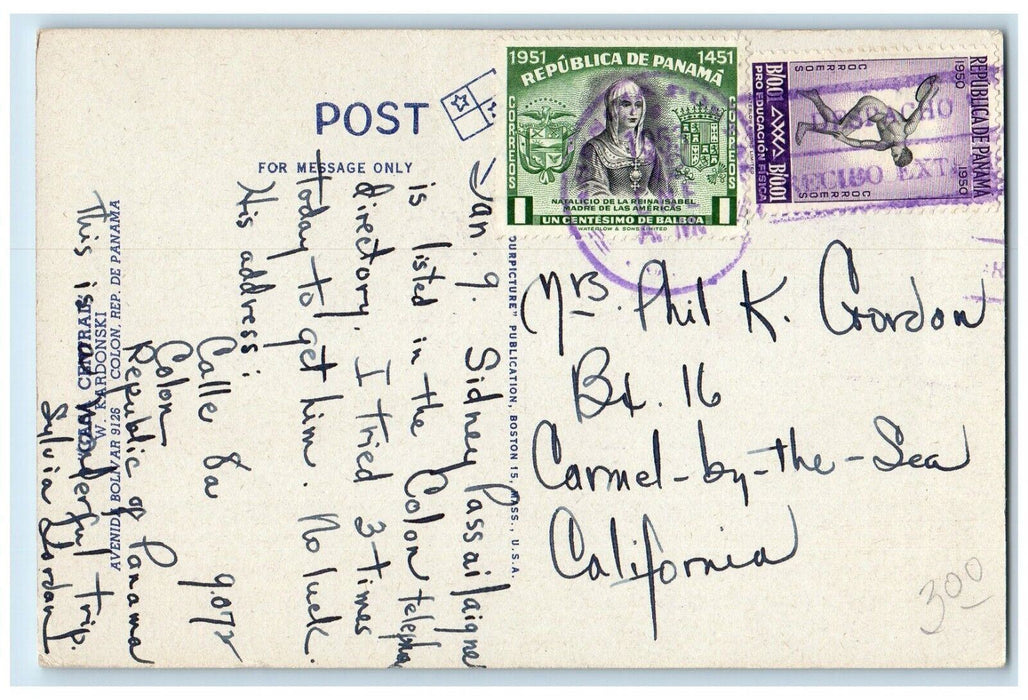 1953 Steamship Mercury Sun Gaillard Cut Panama Canal Cruise Ship Posted Postcard