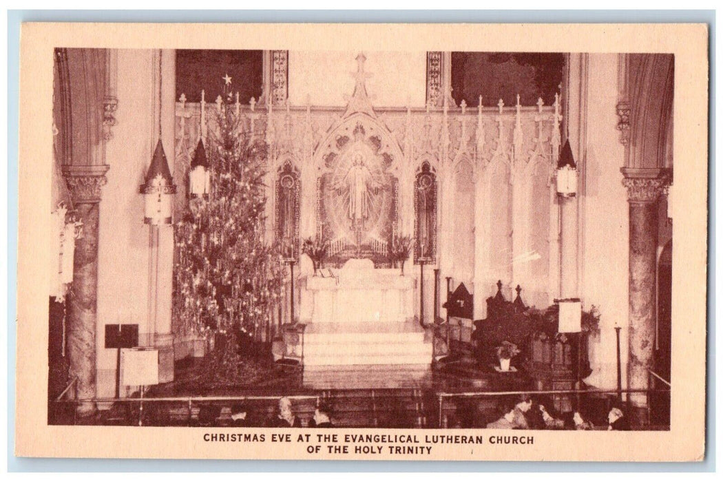 c1940 Christmas Eve Evangelical Lutheran Church Holy Trinity New York Postcard