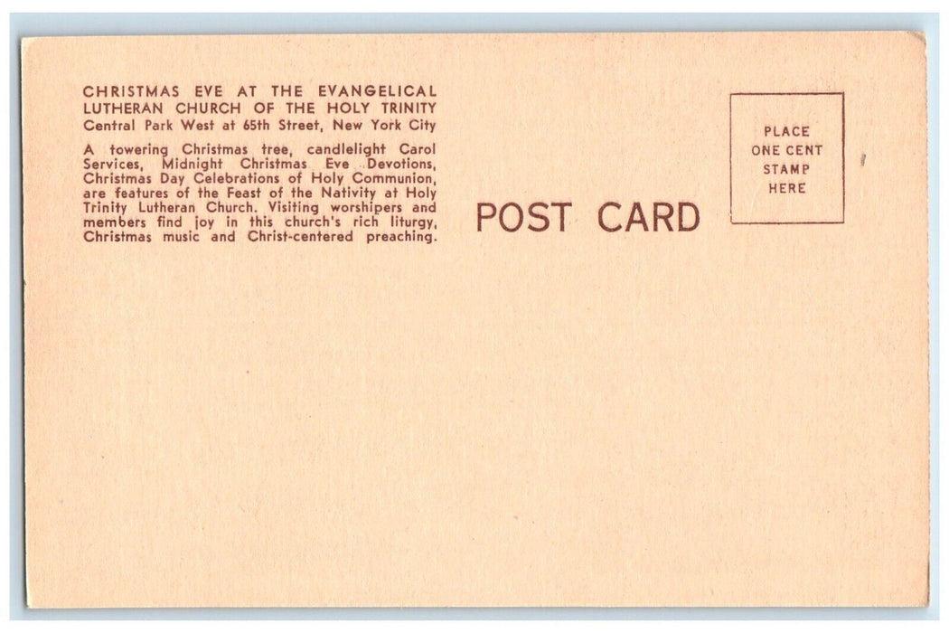 c1940 Christmas Eve Evangelical Lutheran Church Holy Trinity New York Postcard