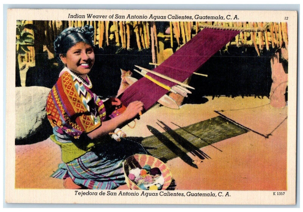 c1940 Indian Weaver San Antonio Guatemala CA Antique Unposted Vintage Postcard
