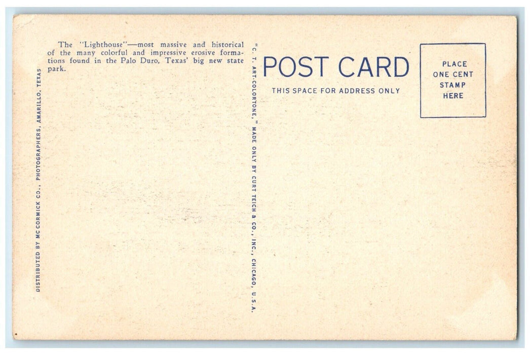 c1940 The Lighthouse Palo Duro Park West Texas TX Rocks Vintage Antique Postcard