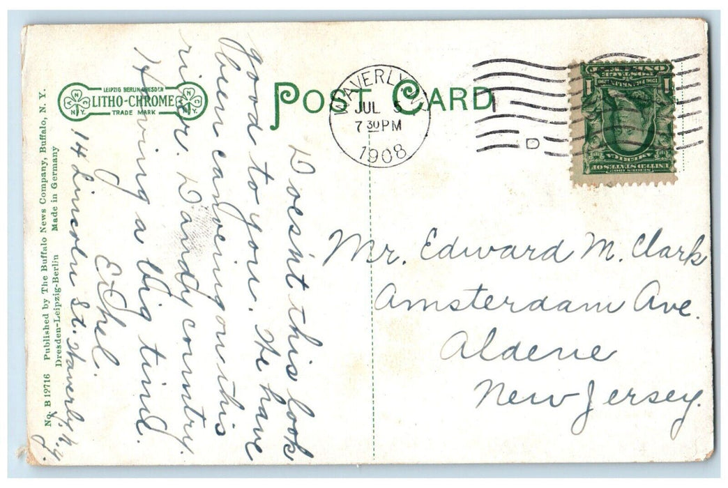 1908 View Chemung River White Bridge West Fishing Boat Waverly New York Postcard