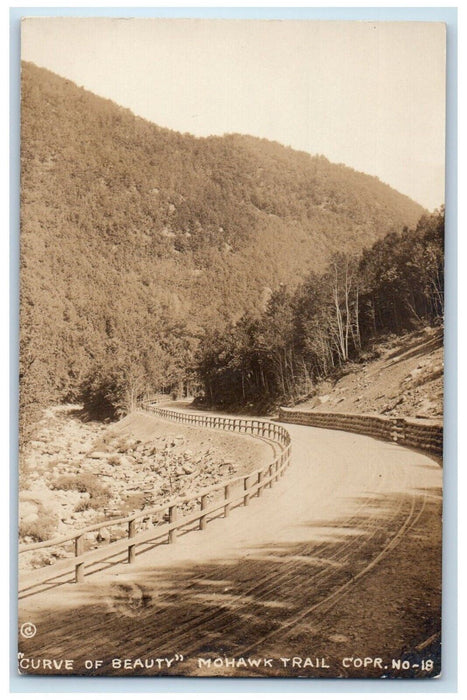 c1910's Curve Of Beauty Dirt Road Mohawk Trail MA Antique RPPC Photo Postcard