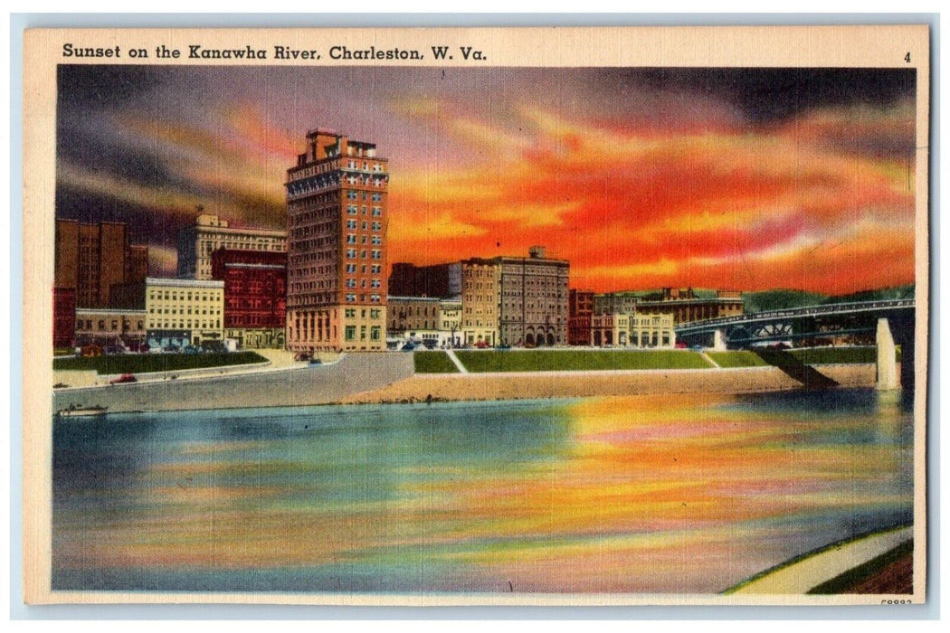 c1940 Sunset Kanawha River Charleston West Virginia W VA Vintage Lake Postcard