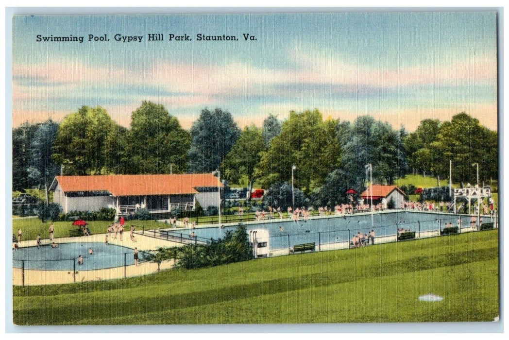 1940 Swimming Pool Gypsy Hill Park Staunton Virginia VA Vintage Antique Postcard