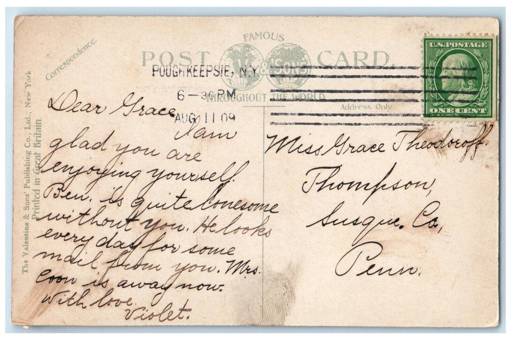 1909 Soldier's Fountain Statue Sculpture Exterior Poughkeepsie New York Postcard
