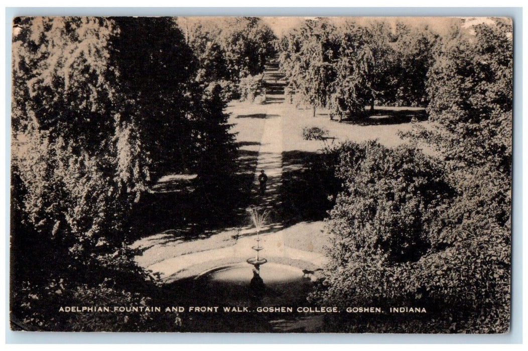 1948 Adelphian Fountain Front Walk Goshen College Field Goshen Indiana Postcard
