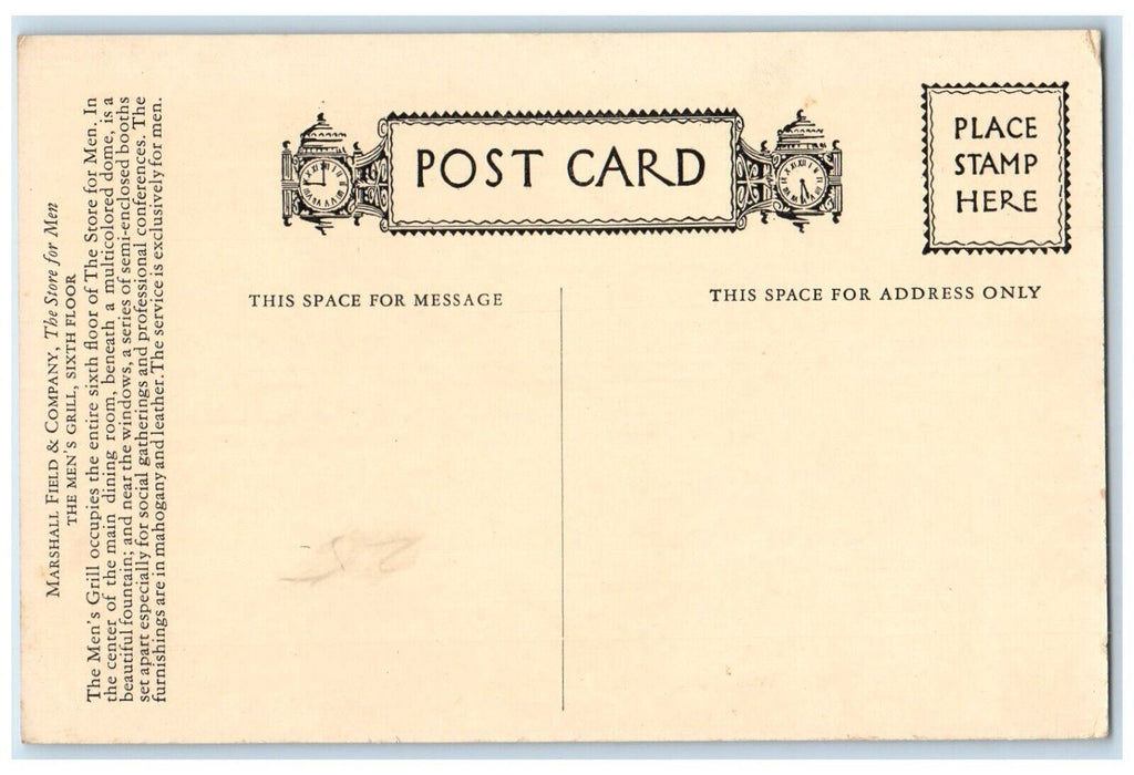 1910 Men's Grill Marshall Field Company Sixth Floor Chicago Illinois IL Postcard