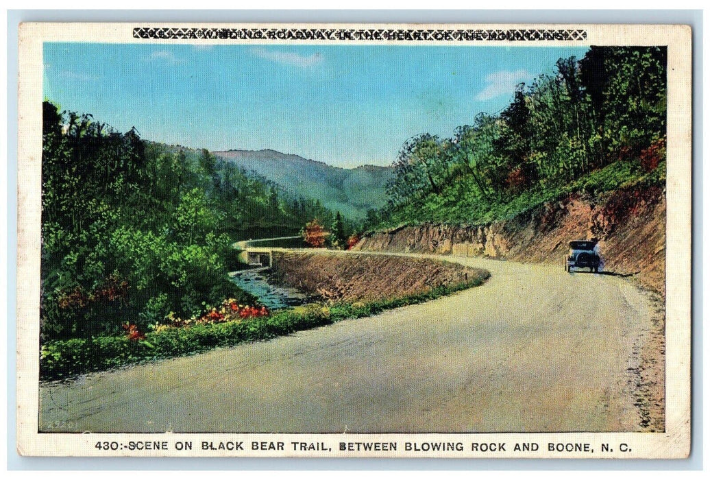 c1940 Scene Black Bear Trail Between Blowing Rock Boone North Carolina Postcard