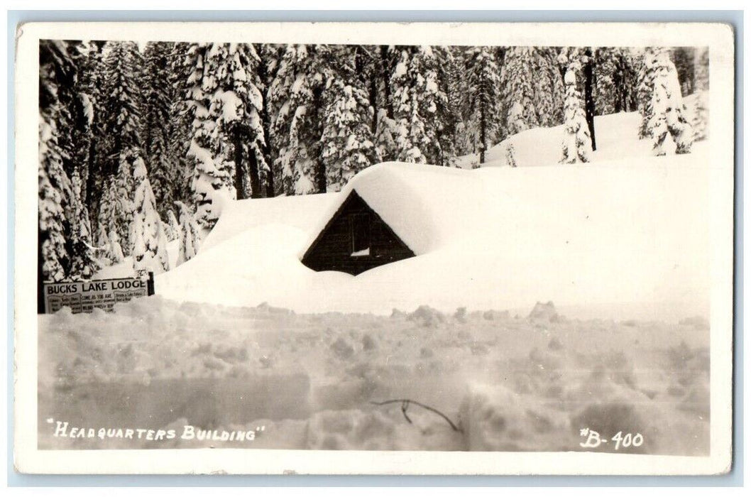 1937 Headquarters Building Bucks Lake Lodge Berry Creek CA RPPC Photo Postcard