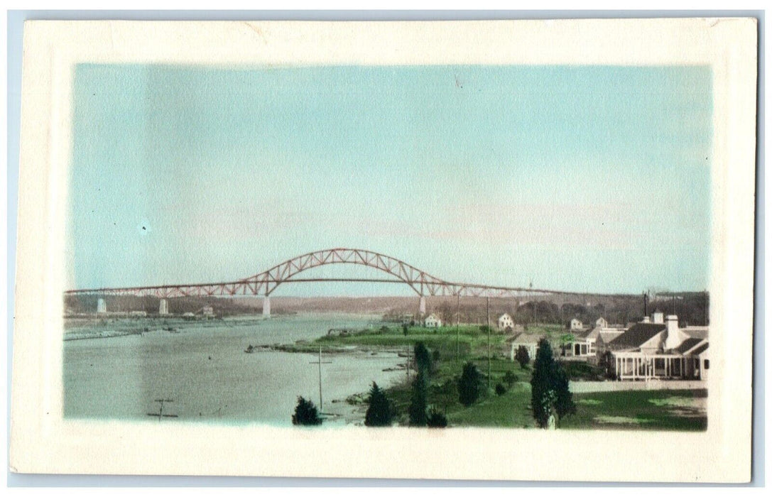 View Of Bourne Bridge And Houses Massachusetts MA RPPC Photo Postcard