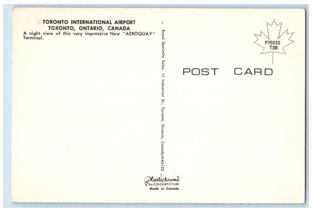 c1960's Toronto International Airport Toronto Ontario Canada Postcard