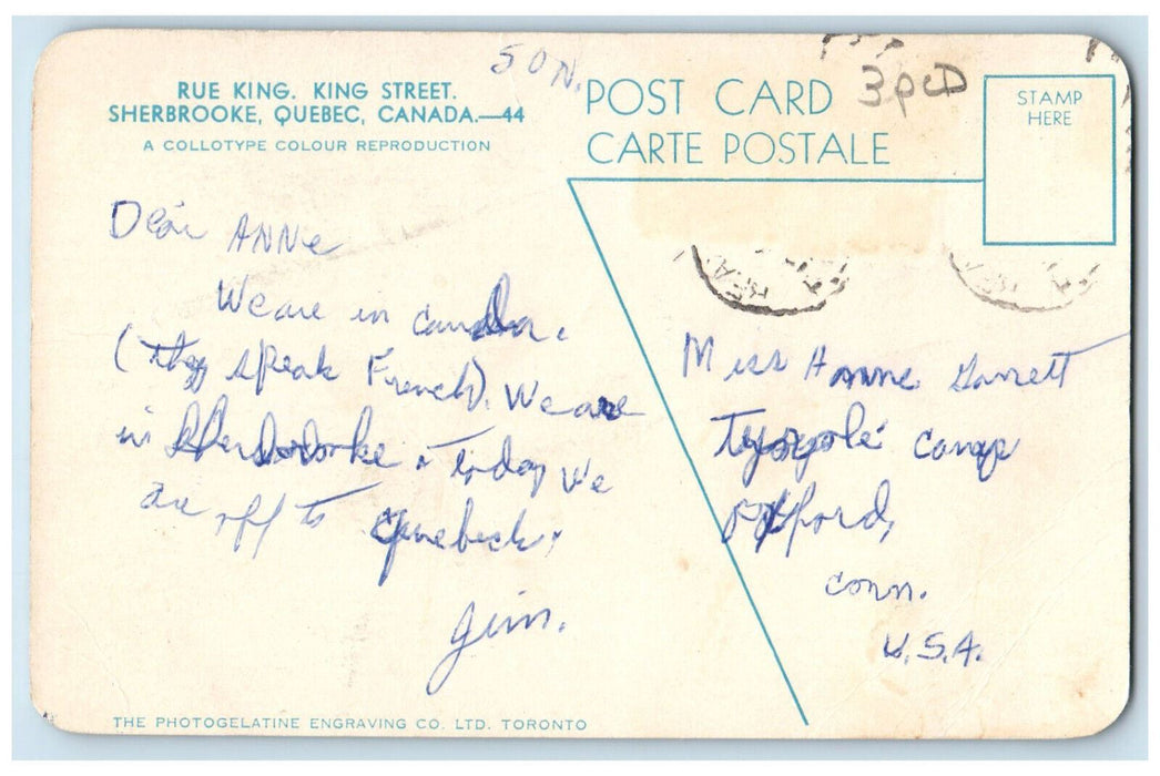 c1950's Rue King King Street Sherbrooke Quebec Canada Vintage Postcard
