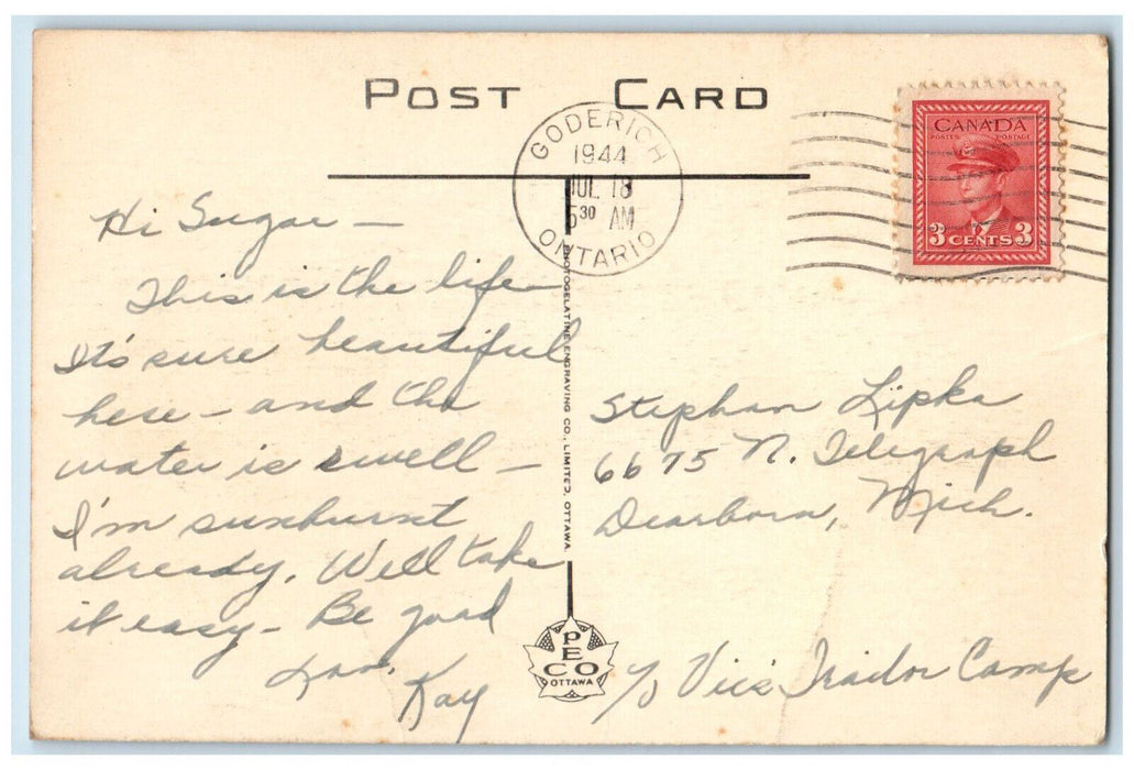 1944 Entrance to Harbour Goderich Ontario Canada Vintage Posted Postcard