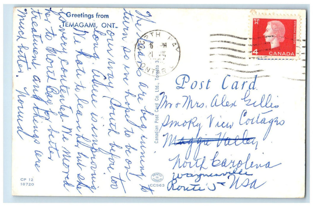 c1950's Greetings from Temagami Ontario Canada Vintage Posted Postcard