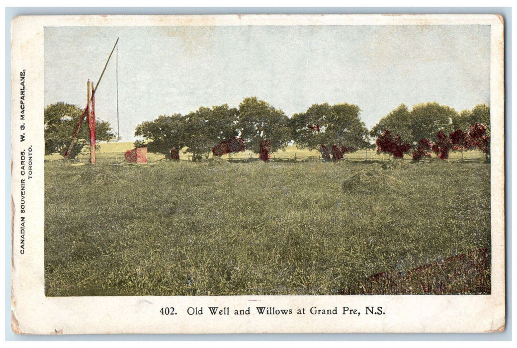 c1905 Old Well and Willows at Grand Pre Nova Scotia Canada Antique Postcard