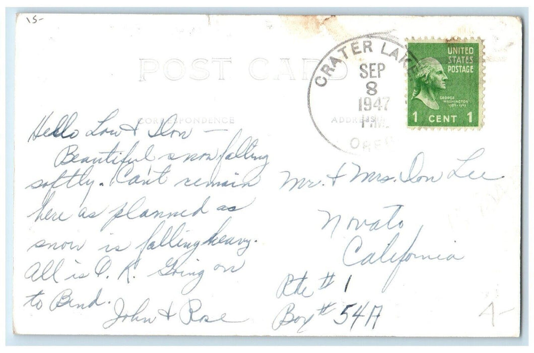 1947 Crater Lake Lodge Crater Lake National Park Oregon OR RPPC Photo Postcard