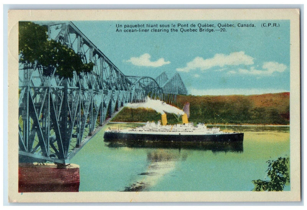 c1950's An Ocean-Liner Clearing The Quebec Bridge Canada Vintage Postcard