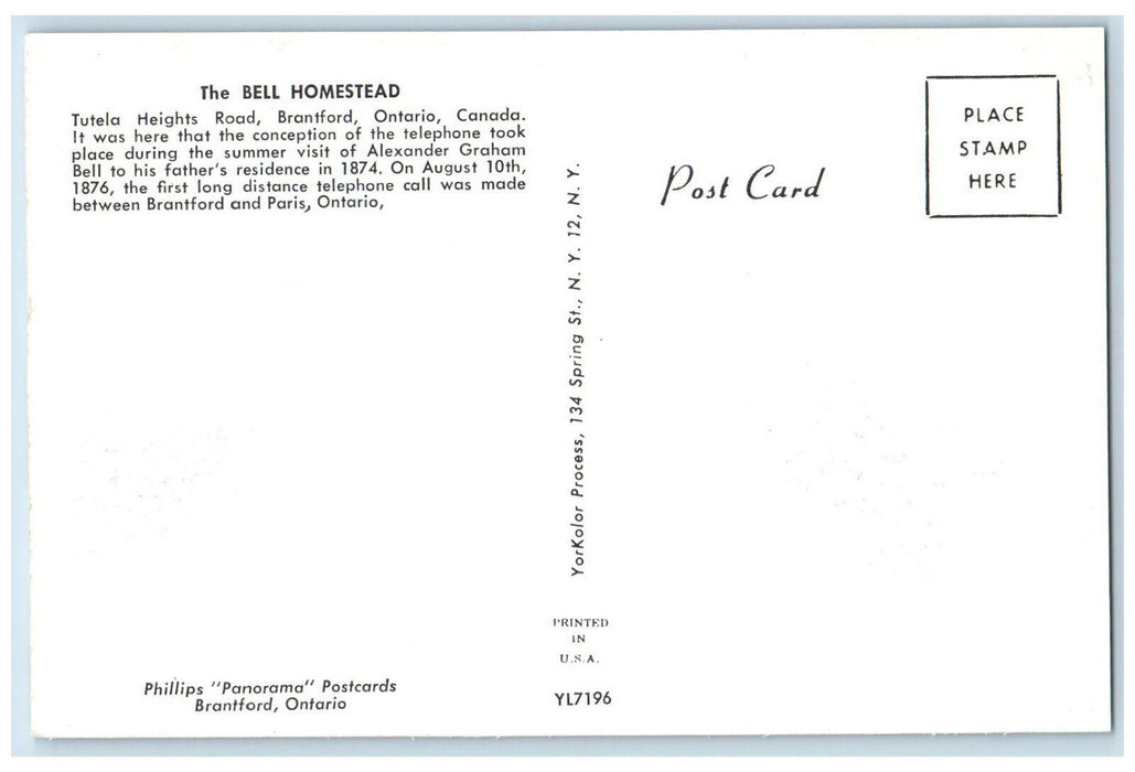 c1960's The Bell Homestead Tutela Heights Road Brantford Canada Postcard