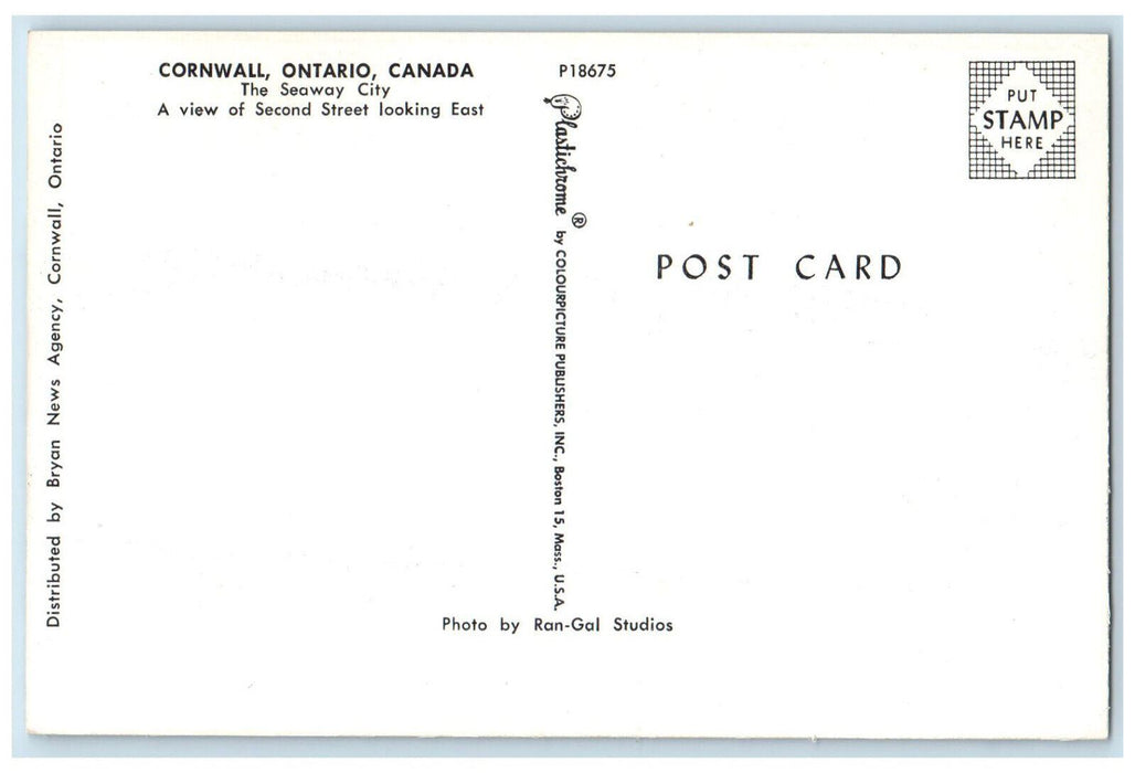 c1950's The Seaway City Second Street Cornwall Ontario Canada Postcard