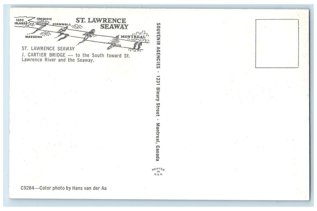 c1950's J Cartier Bridge St. Lawrence Seaway Montréal Quebec Canada Postcard