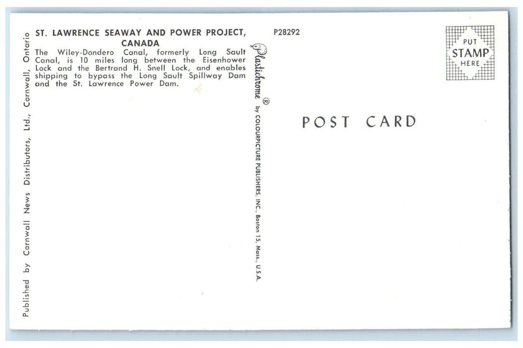 c1950's St. Lawrence Seaway and Power Project Canada Vintage Postcard