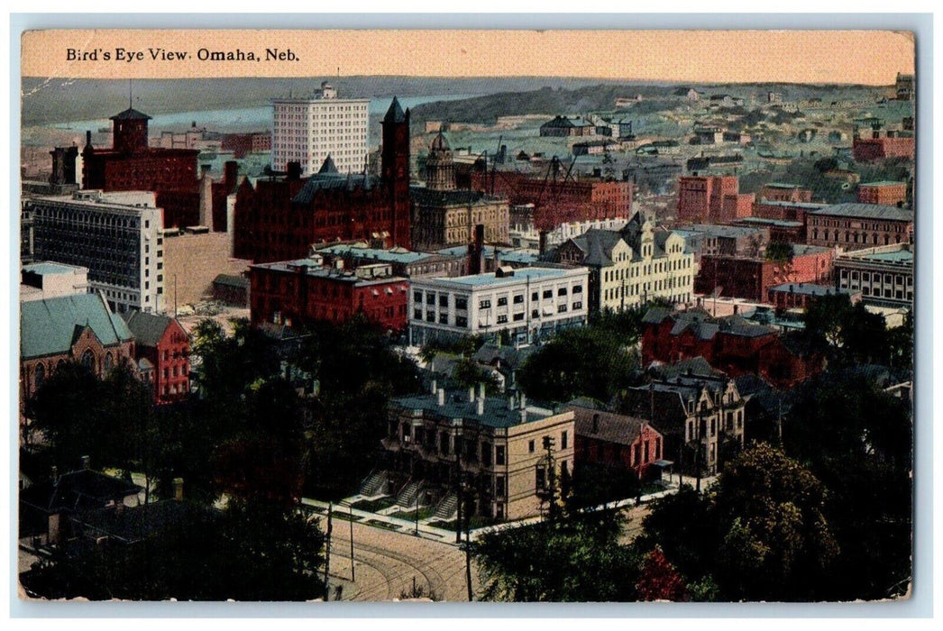 1917 Birds Eye View Buildings Road Street Omaha Nebraska Posted Vintage Postcard