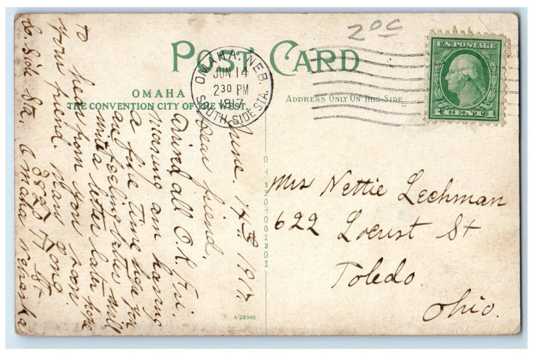 1917 Birds Eye View Buildings Road Street Omaha Nebraska Posted Vintage Postcard