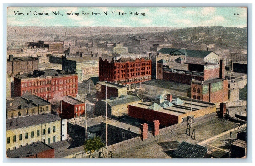 c1910 Aerial View Omaha Nebraska Looking East NY Life Building Vintage Postcard