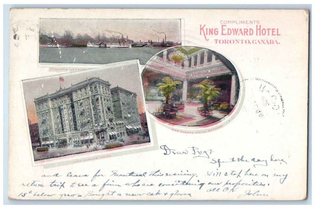 1906 King Edward Hotel Toronto Ontario Canada Wilmette IL Antique Postcard