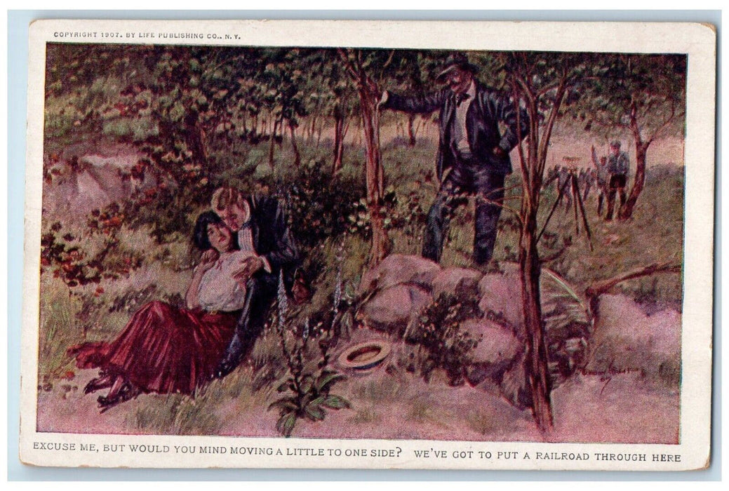 c1910's Build Railroad Sweet Couple Romance Humor Unposted Antique Postcard
