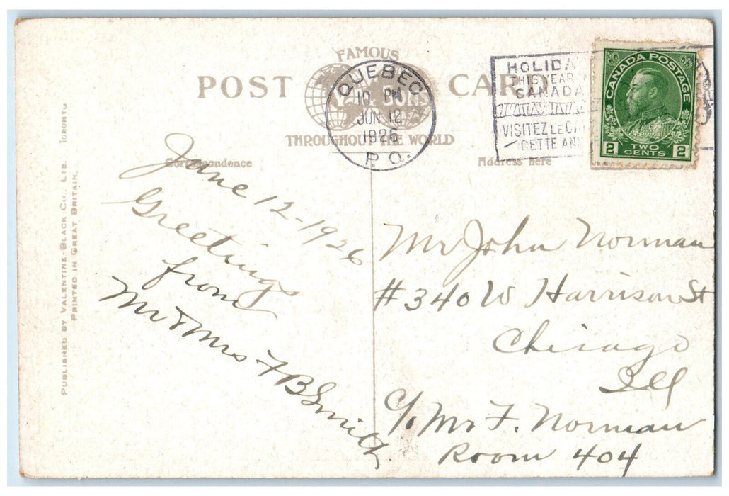 1926 Chateau Frontenac and Citadel Quebec Canada Vintage Posted Postcard
