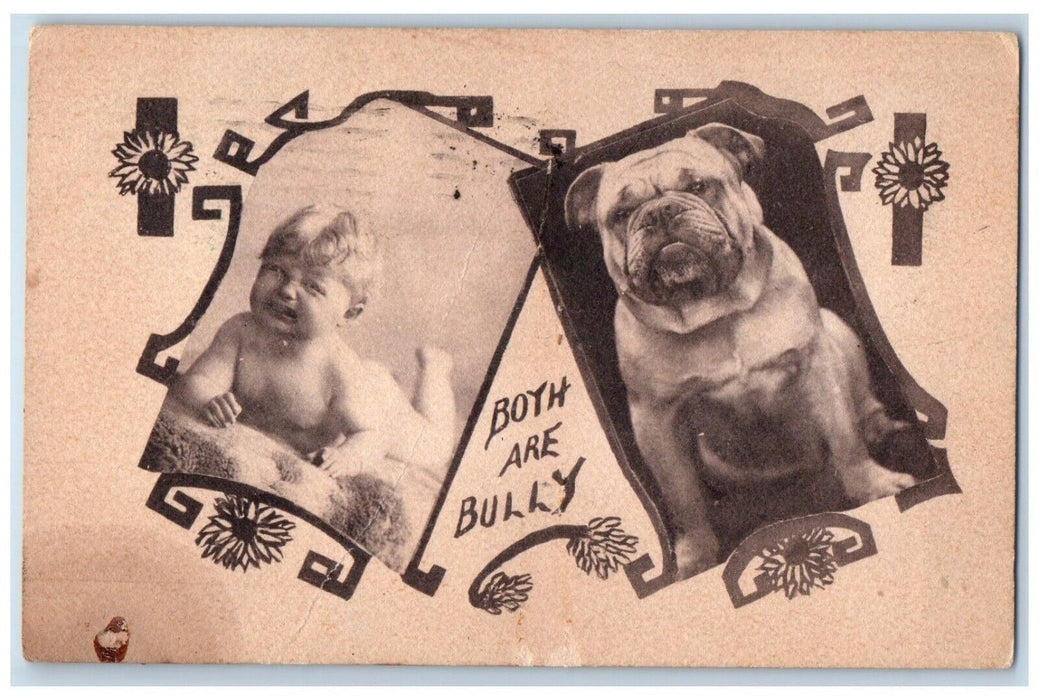 1909 Little Boy Crying Bulldog Both Are Bully Los Angeles California CA Postcard