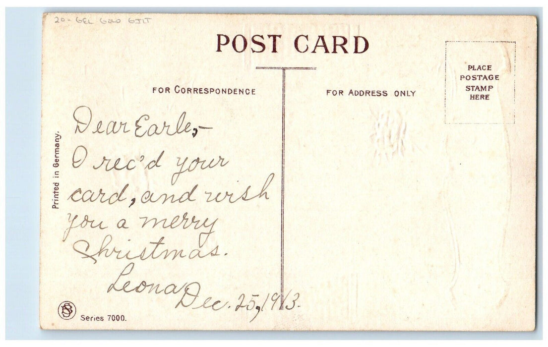 c1910's Christmas Poinsettia Flowers Embossed Gel Gold Gilt Antique Postcard