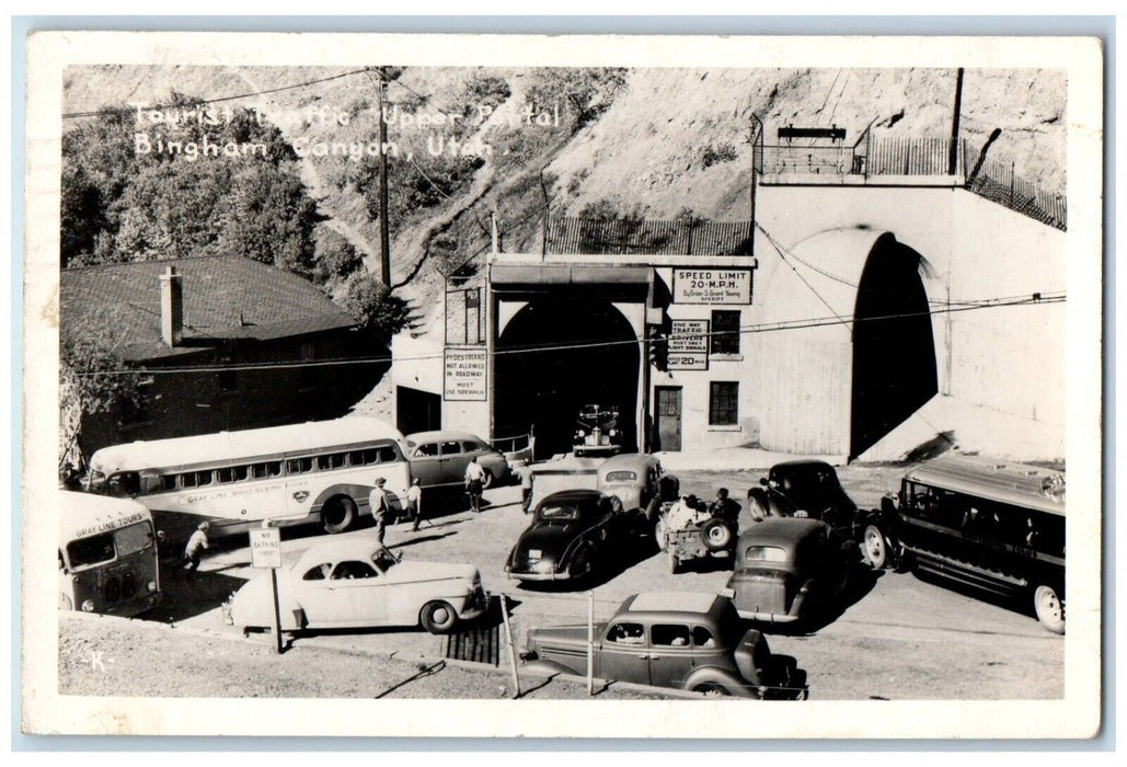 1958 Tourist Traffic Upper Portal Bingham Canyon Utah UT RPPC Photo Postcard