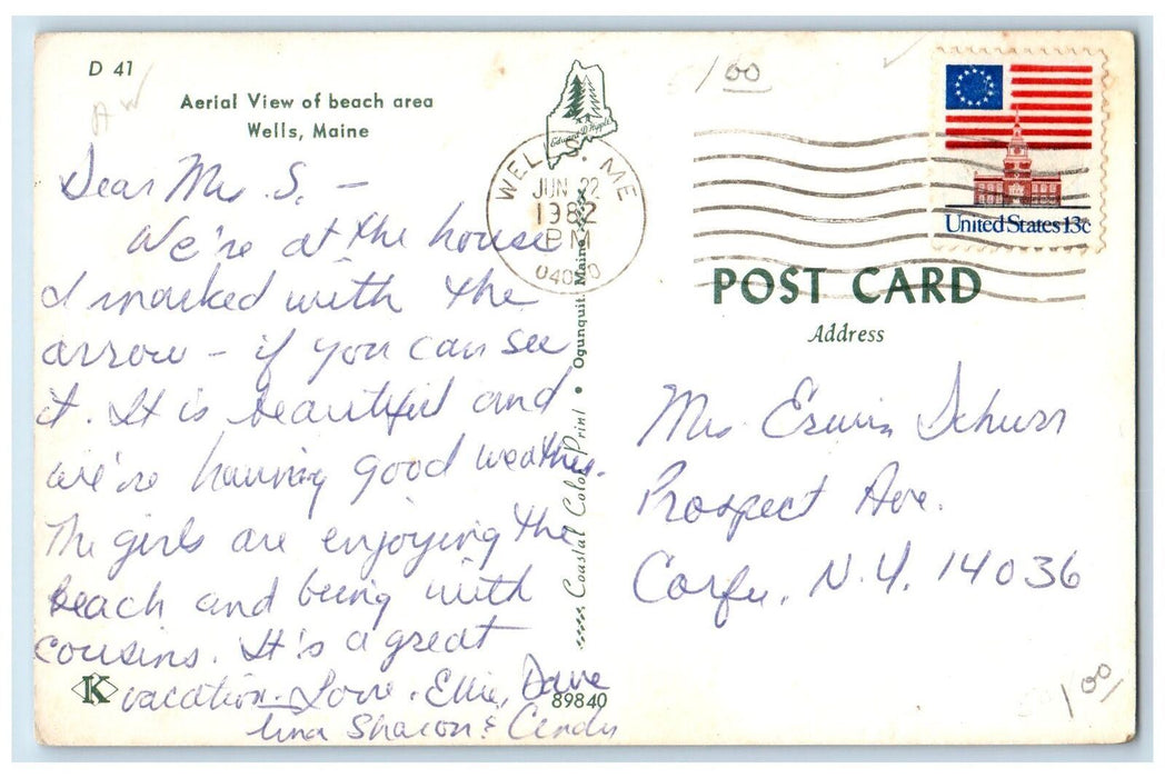 1982 Aerial View Beach Area Restaurant Hotel Building Wells Maine ME Postcard