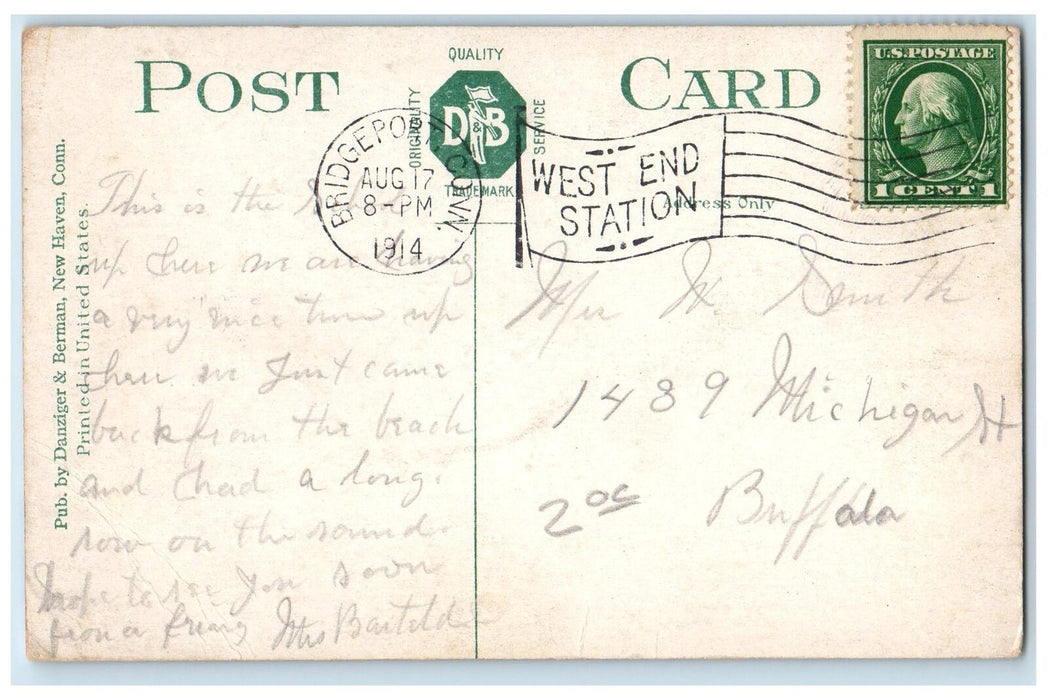 1914 Barnum Public School Campus Building View Students Bridgeport CT Postcard