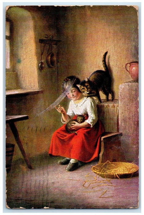 1911 Woman And Cats Kitten Redlands California CA Posted Antique Postcard