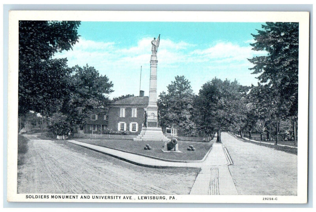 c1920 Soldiers Monument University Ave Monument Lewisburg Pennsylvania Postcard
