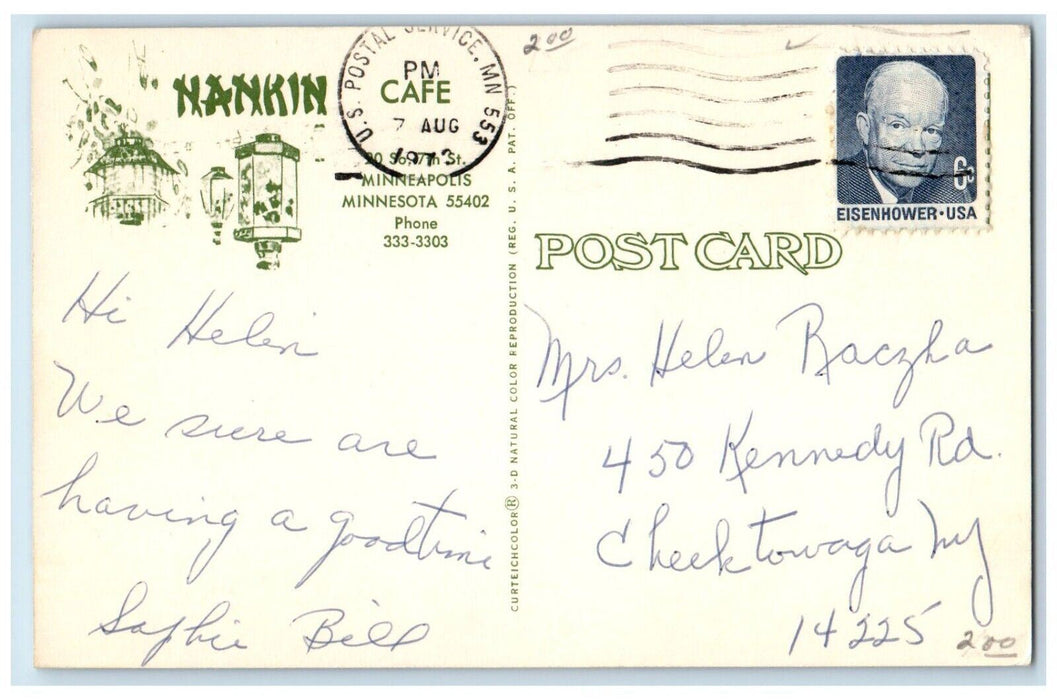 1973 Chinese American Food Food Take Out Nankin Minneapolis Minnesota Postcard