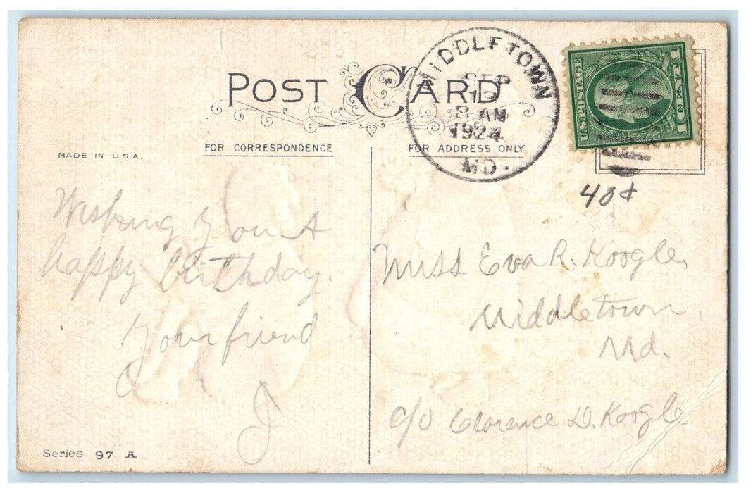 1924 Birthday Children Flowers Bloom Embossed Middletown Maryland MD Postcard