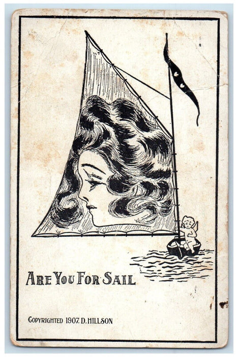 1907 Pretty Woman Sailboat Angel Are You For Sail Buffalo NY Antique Postcard